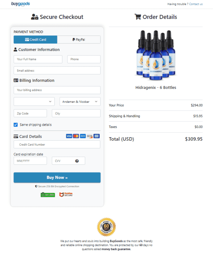 Hidragenix order page